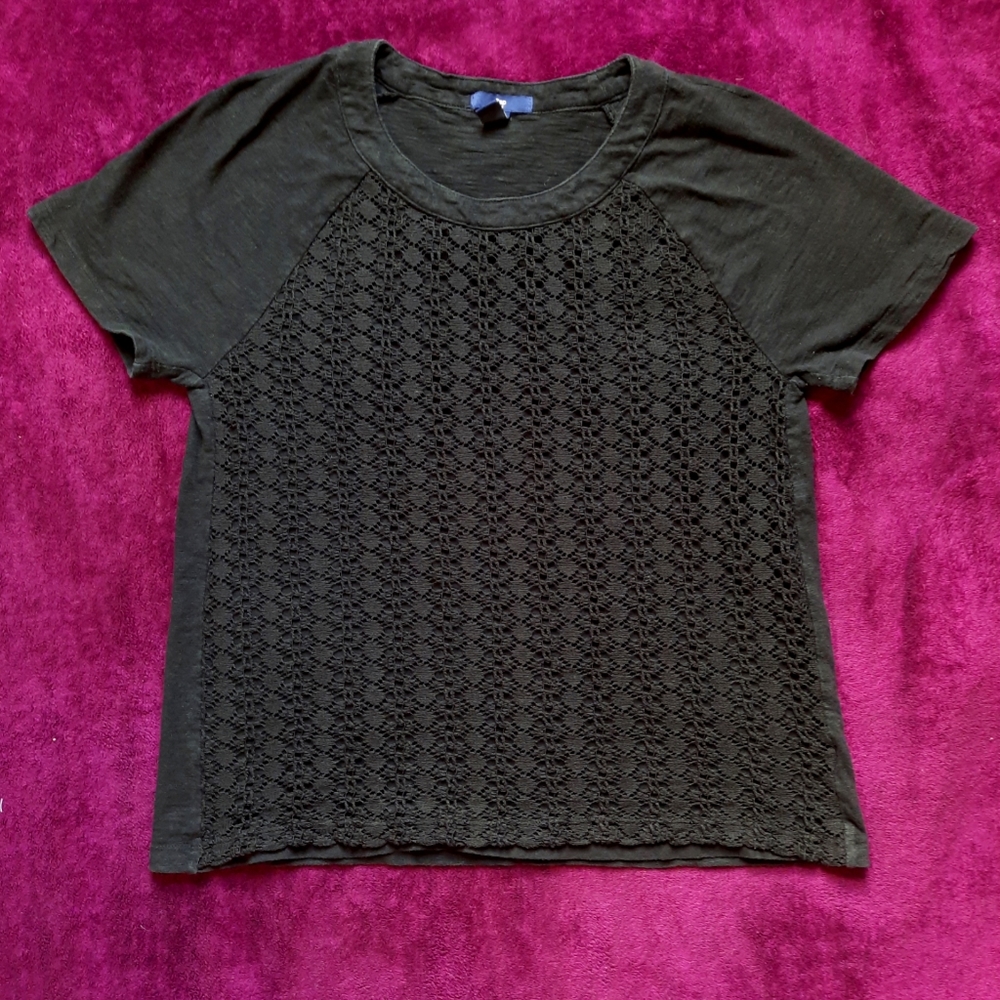 Gap M Black Eyelet Lace Short Sleeve Top